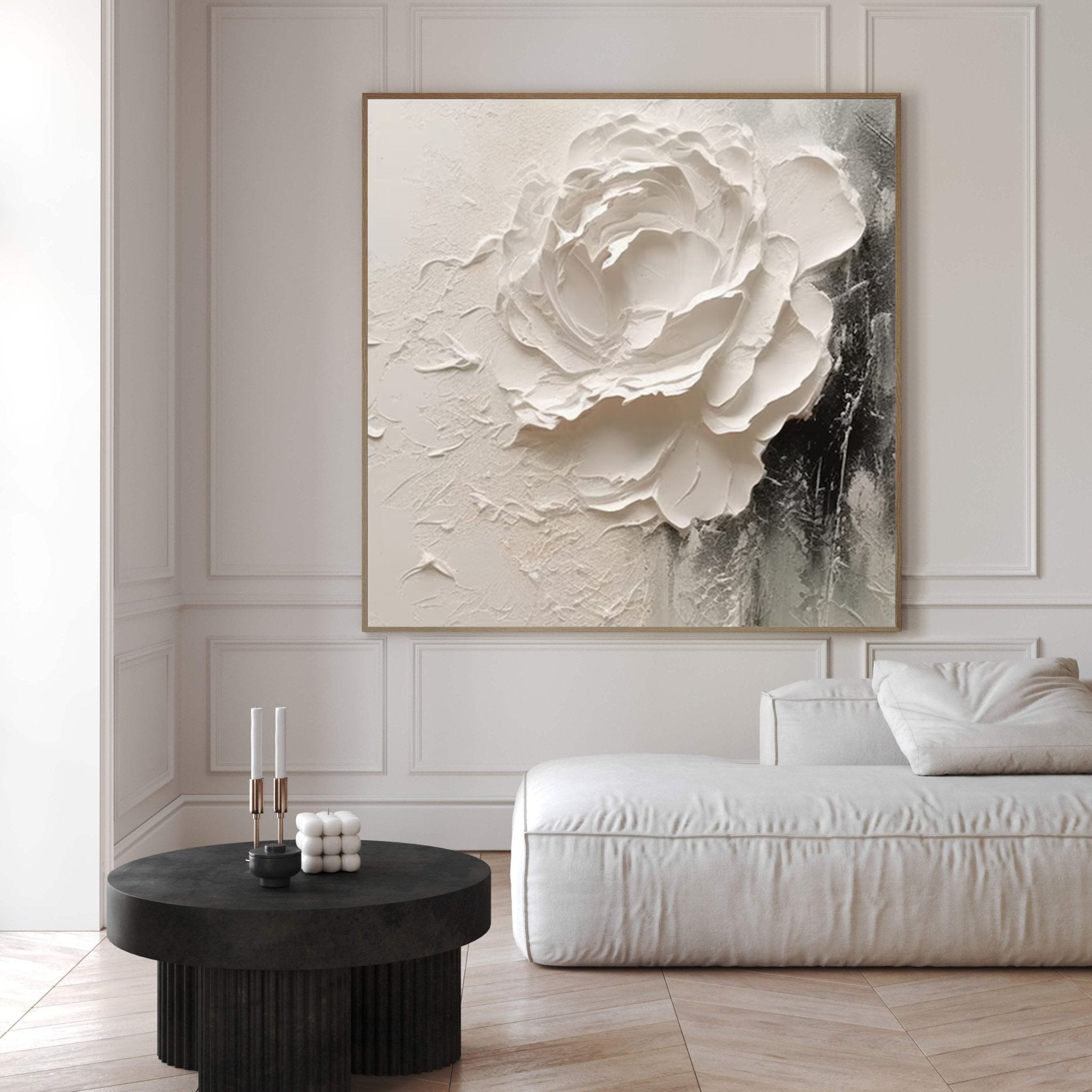 3D Heavy Texture White Floral Oil Painting CZ0089 - Viral Wall Art